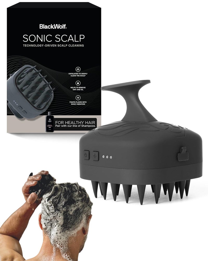 Black Wolf Sonic Scalp Scrubber - Electric Hair & Scalp Massager Brush with 3-Speed Oscillation - Rechargeable Shower Brush & Head Scrubber with Soft Silicone Bristles for Deep Clean & Exfoliation - Image 1